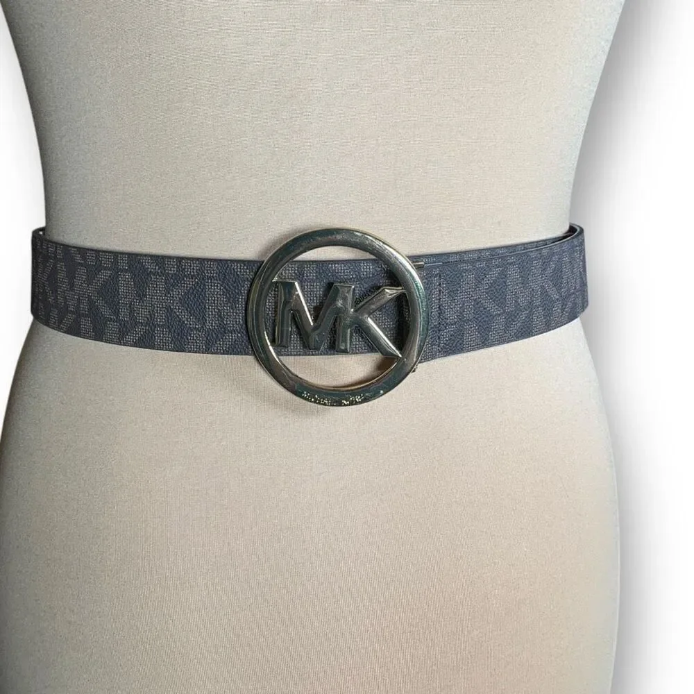 Michael‎ Michael Kors Chocolate Logo Belt Statement MK Buckle Synthetic Leather